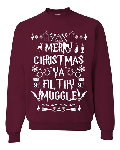 Merry Christmas You Filthy Muggle, Christmas Gifts, Funny Xmas Gift Idea, Ugly Christmas Sweater Unisex Crewneck Sweatshirt
