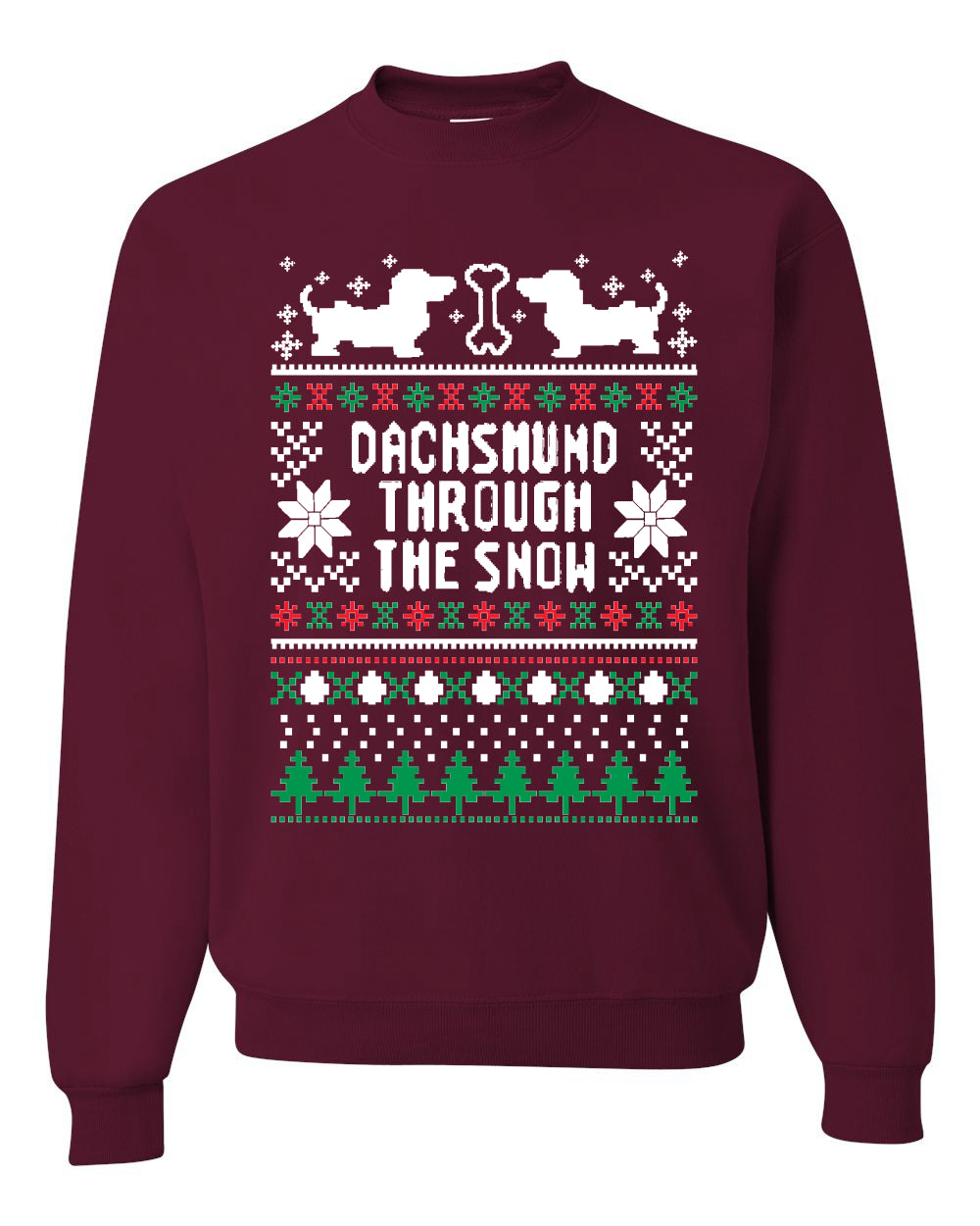 Graphic Daschund Through The Snow Christmas Wild Bobby Ugly Christmas Butcher Apron BBQ Grilling, Kitchen Cooking Ugly Christmas Sweater Unisex Crewneck Sweatshirt