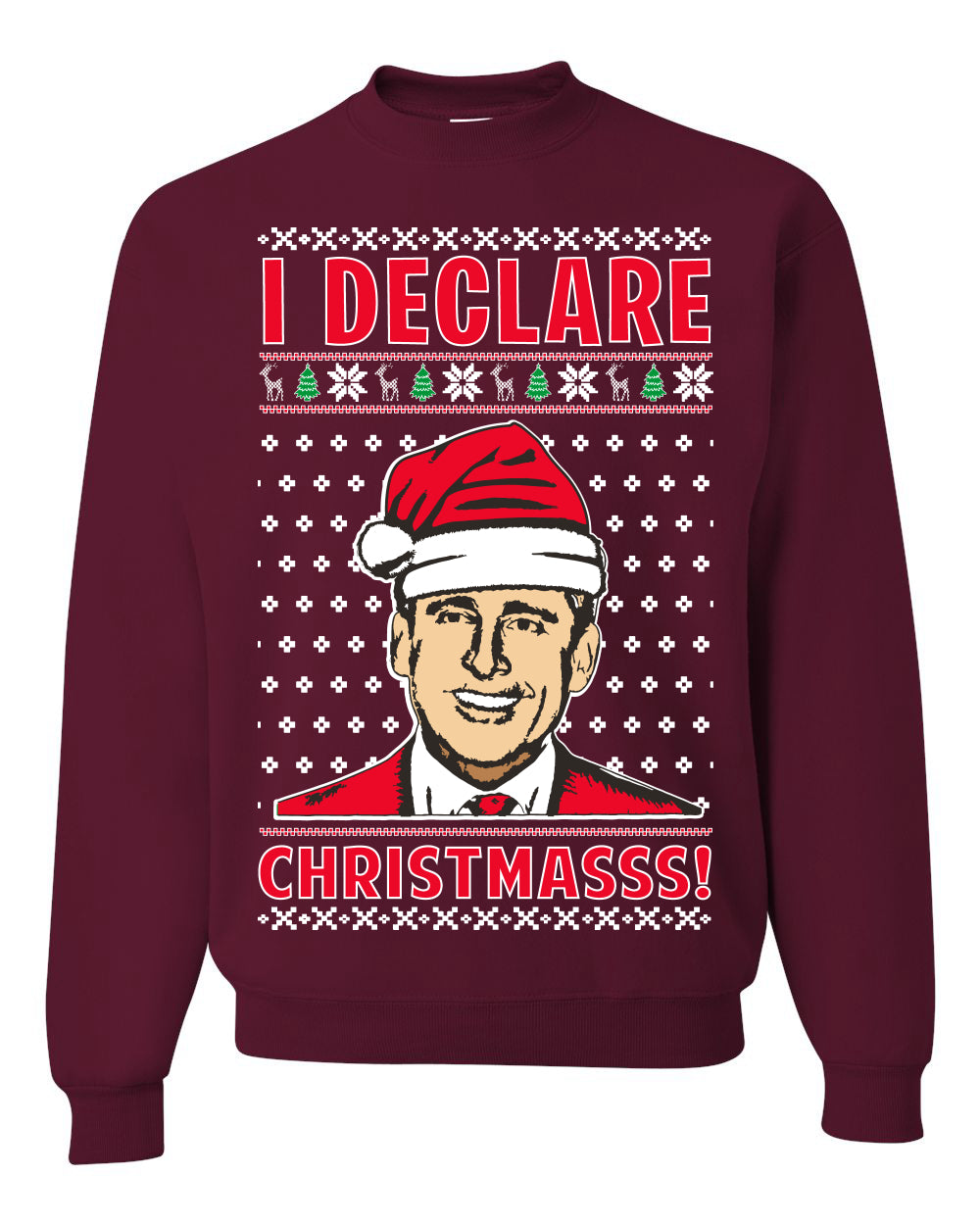 Unisex Ugly Xmas Graphic Crewneck Sweater Sweatshirt Office TV Michael Scott I Declare Christmasss Ugly Christmas Sweater Unisex Crewneck Sweatshirt