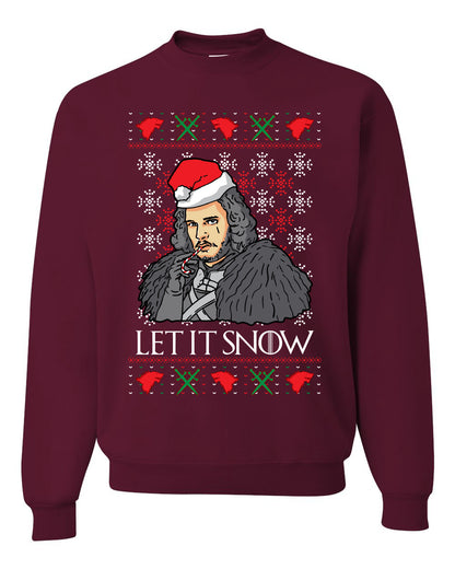 Full Color Men's Ugly Christmas Sweater T-Shirt GoT "Let It Snow Jon Snow" Ugly Christmas Sweater Unisex Crewneck Sweatshirt