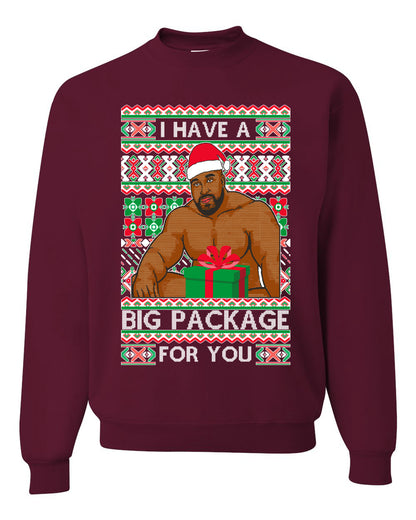 Meme Christmas Ugly Sweater Barry Wood I have a Big Package Ugly Christmas Sweater Unisex Crewneck Sweatshirt
