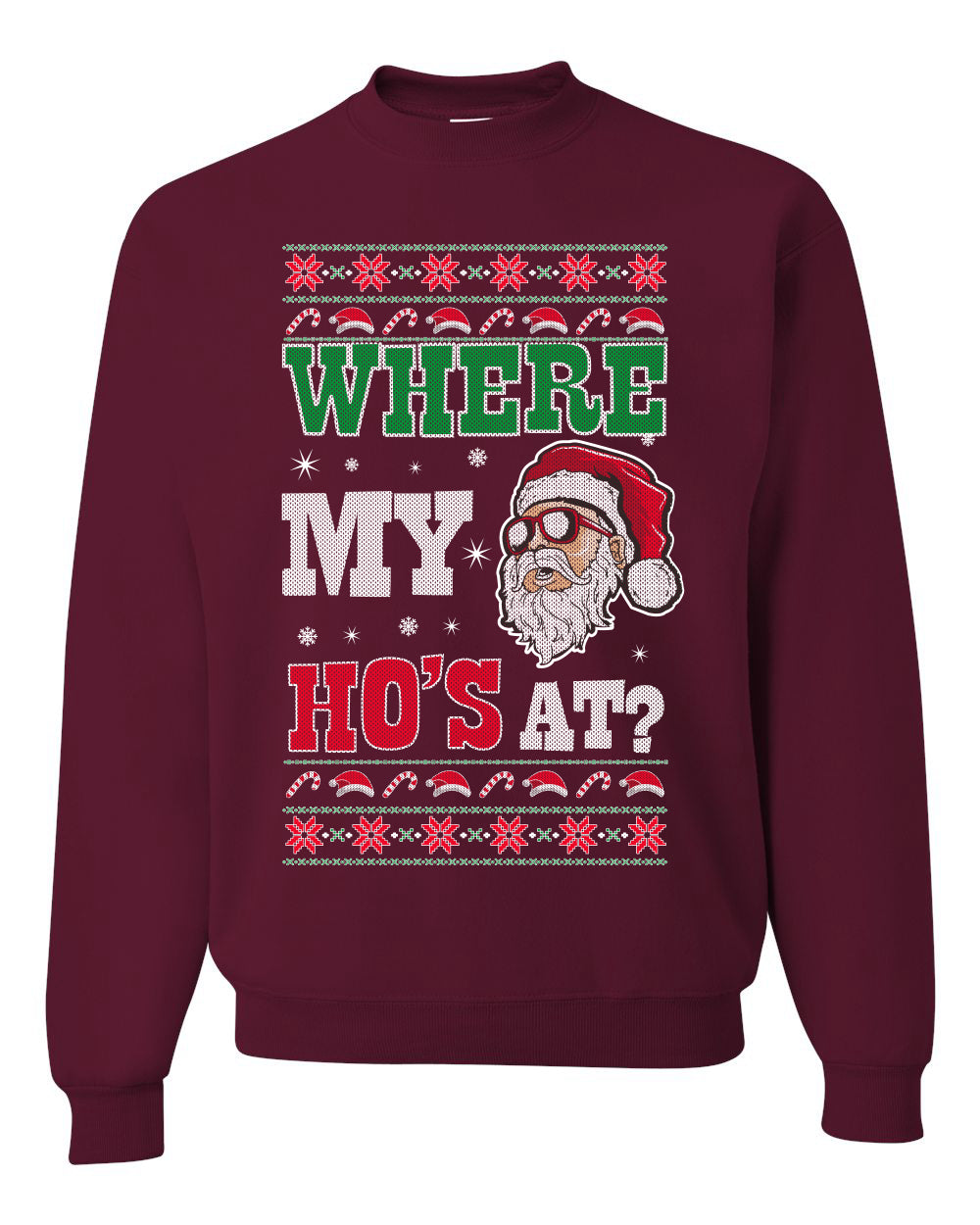 Women's Graphic Ugly Sweater for Christmas Long Sleeve Shirt Wild Bobby "Where My Hos at Santa?" Ugly Christmas Sweater Unisex Crewneck Sweatshirt