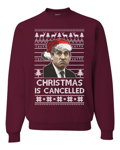 Men's Ugly Sweater for Christmas Long Sleeve Shirt Michael Scott Office "Christmas Is Cancelled" Ugly Christmas Sweater Unisex Crewneck Sweatshirt