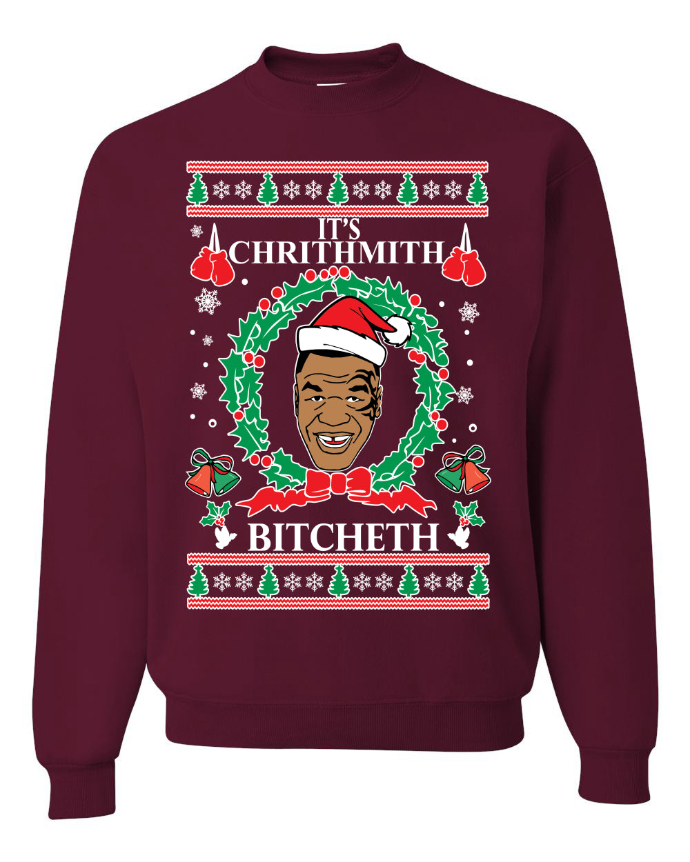 Crewneck Ugly Holiday Unisex Graphic Sweater Tyson Lisp "It's Chrithmith Bitcheth" Ugly Christmas Sweater Unisex Crewneck Sweatshirt