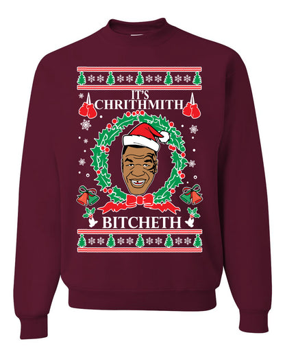 Crewneck Ugly Holiday Unisex Graphic Sweater Tyson Lisp "It's Chrithmith Bitcheth" Ugly Christmas Sweater Unisex Crewneck Sweatshirt