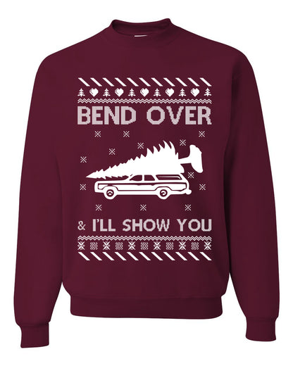 Unisex Ugly Xmas Sweater Graphic T-Shirt, "Bend Over and I'll Show You", Wild Bobby  Ugly Christmas Sweater Unisex Crewneck Sweatshirt
