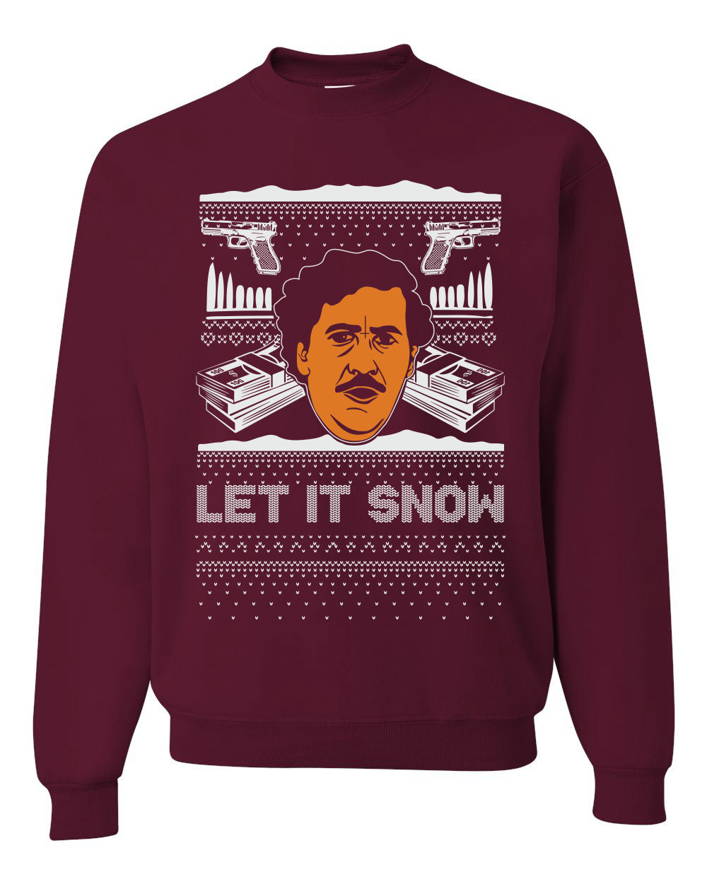 Ugly Christmas Crewneck Sweater Graphic Sweatshirt Unisex Funny, Let It Snow, Pablo Escobar, Merry Xmas Ugly Christmas Sweater Unisex Crewneck Sweatshirt