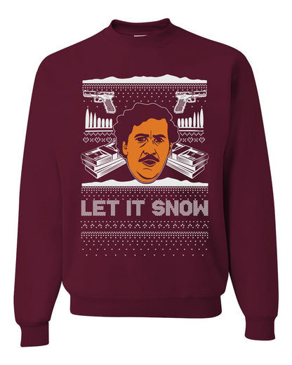 Ugly Christmas Crewneck Sweater Graphic Sweatshirt Unisex Funny, Let It Snow, Pablo Escobar, Merry Xmas Ugly Christmas Sweater Unisex Crewneck Sweatshirt