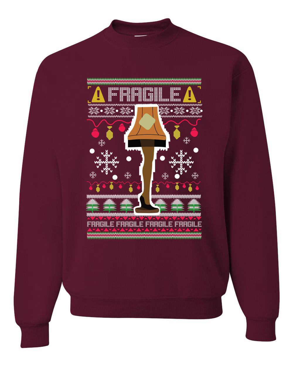 Men's Funny Ugly Xmas Holiday Sweater Long Sleeves Wild Bobby's Fragile Leg Lamp Ugly Christmas Sweater Unisex Crewneck Sweatshirt
