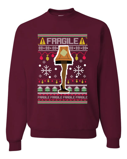 Men's Funny Ugly Xmas Holiday Sweater Long Sleeves Wild Bobby's Fragile Leg Lamp Ugly Christmas Sweater Unisex Crewneck Sweatshirt