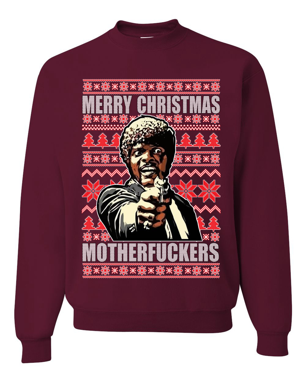 Unisex Graphic Ugly Xmas Sweater Crewneck Sweatshirt, Merry Christmas Motherfuckers Ugly Christmas Sweater Unisex Crewneck Sweatshirt