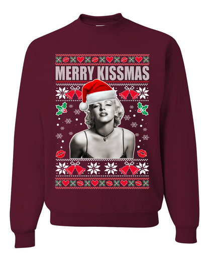 Merry Kissmas Marilyn Monroe, Christmas Gifts, Funny Xmas Gift Idea, Ugly Christmas Sweater Unisex Crewneck Sweatshirt