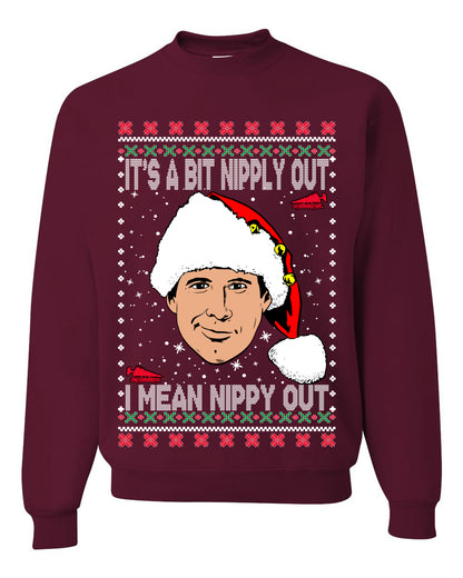 Clark G It's A Bit Nipply Out, Christmas Gifts, Funny Xmas Gift Idea, Ugly Christmas Sweater Unisex Crewneck Sweatshirt