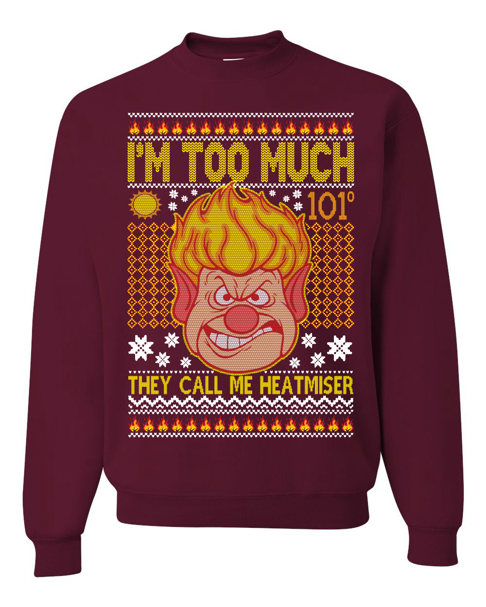 Unisex Graphic Ugly Xmas Graphic Crewneck Sweater They Call Me Heatmeiser I'm Too Much Merry Sweatshirt Ugly Christmas Sweater Unisex Crewneck Sweatshirt