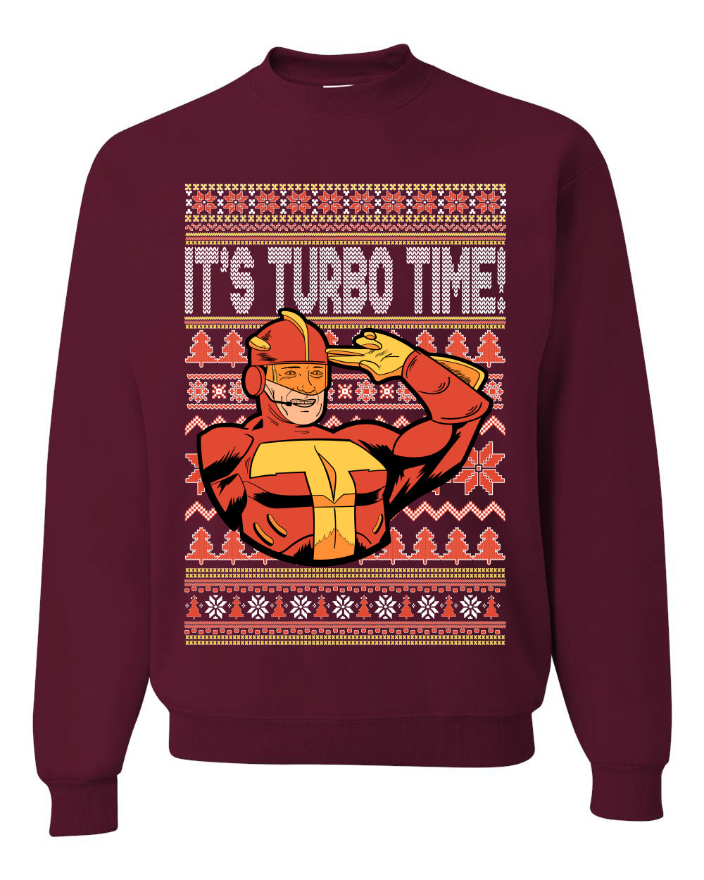Unisex Ugly Xmas Graphic Crewneck Sweater Sweatshirt Turboman It's Turbo Time! Ugly Christmas Sweater Unisex Crewneck Sweatshirt