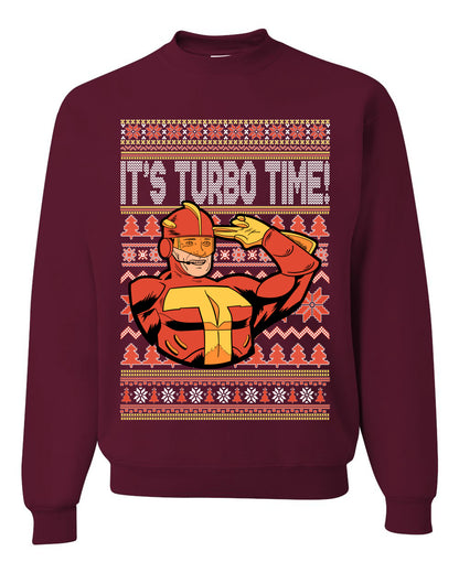 Unisex Ugly Xmas Graphic Crewneck Sweater Sweatshirt Turboman It's Turbo Time! Ugly Christmas Sweater Unisex Crewneck Sweatshirt