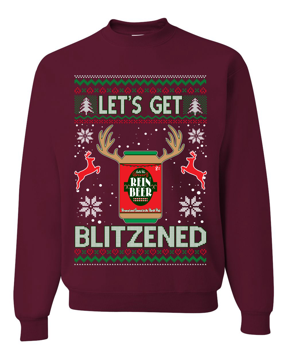Men's Ugly Sweater for Christmas Holidays Long Sleeve Shirt Wild Bobby Let's Get Blitzened Rein Beer Ugly Christmas Sweater Unisex Crewneck Sweatshirt