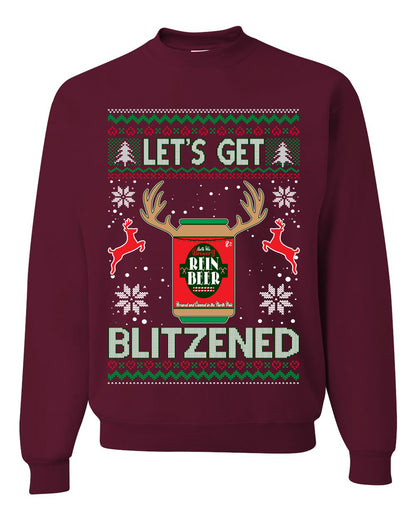 Men's Ugly Sweater for Christmas Holidays Long Sleeve Shirt Wild Bobby Let's Get Blitzened Rein Beer Ugly Christmas Sweater Unisex Crewneck Sweatshirt