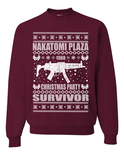 Ugly Xmas Crewneck Sweater Graphic Sweatshirt Unisex Nakatomi Plaza Christmas Party Survivor 1988 Ugly Christmas Sweater Unisex Crewneck Sweatshirt