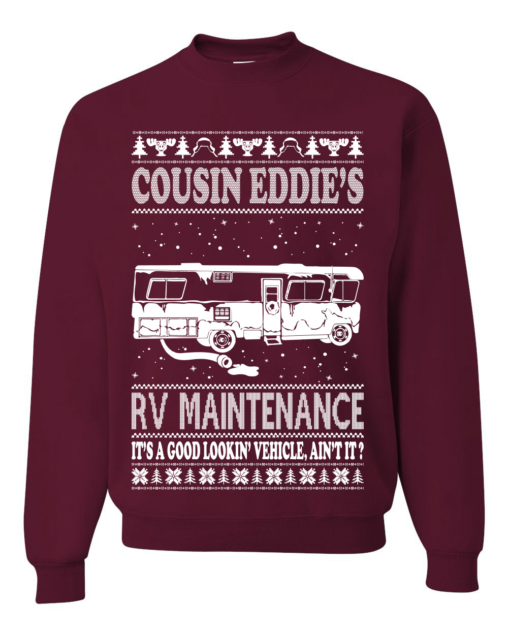 Men's Ugly Holiday Xmas Sweater Long Sleeve Shirt Cousin Eddie's RV Maintenance Family Vacation Ugly Christmas Sweater Unisex Crewneck Sweatshirt