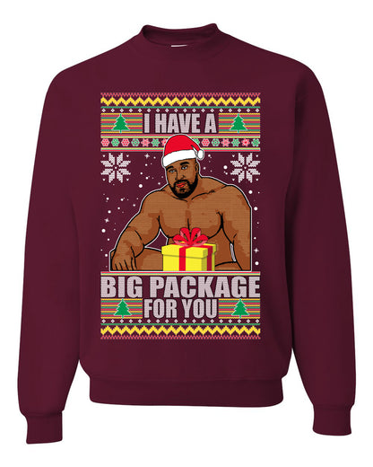 Graphic Meme Ugly Christmas Crewneck Sweater Sweatshirt "I Have A Big Package" Ugly Christmas Sweater Unisex Crewneck Sweatshirt