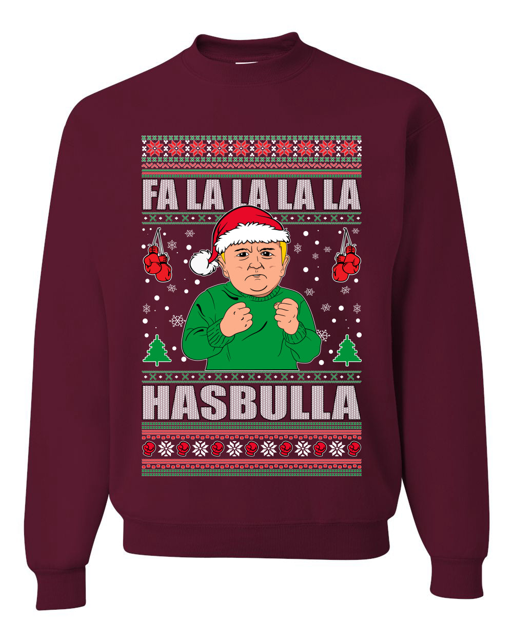 Men's Ugly Xmas Long Sleeve Shirt Sweater, FA la la la la HASBULla Ugly Christmas Sweater Unisex Crewneck Sweatshirt