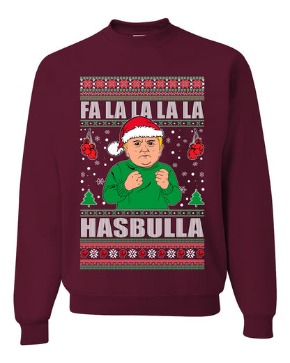 Men's Ugly Xmas Long Sleeve Shirt Sweater, FA la la la la HASBULla Ugly Christmas Sweater Unisex Crewneck Sweatshirt