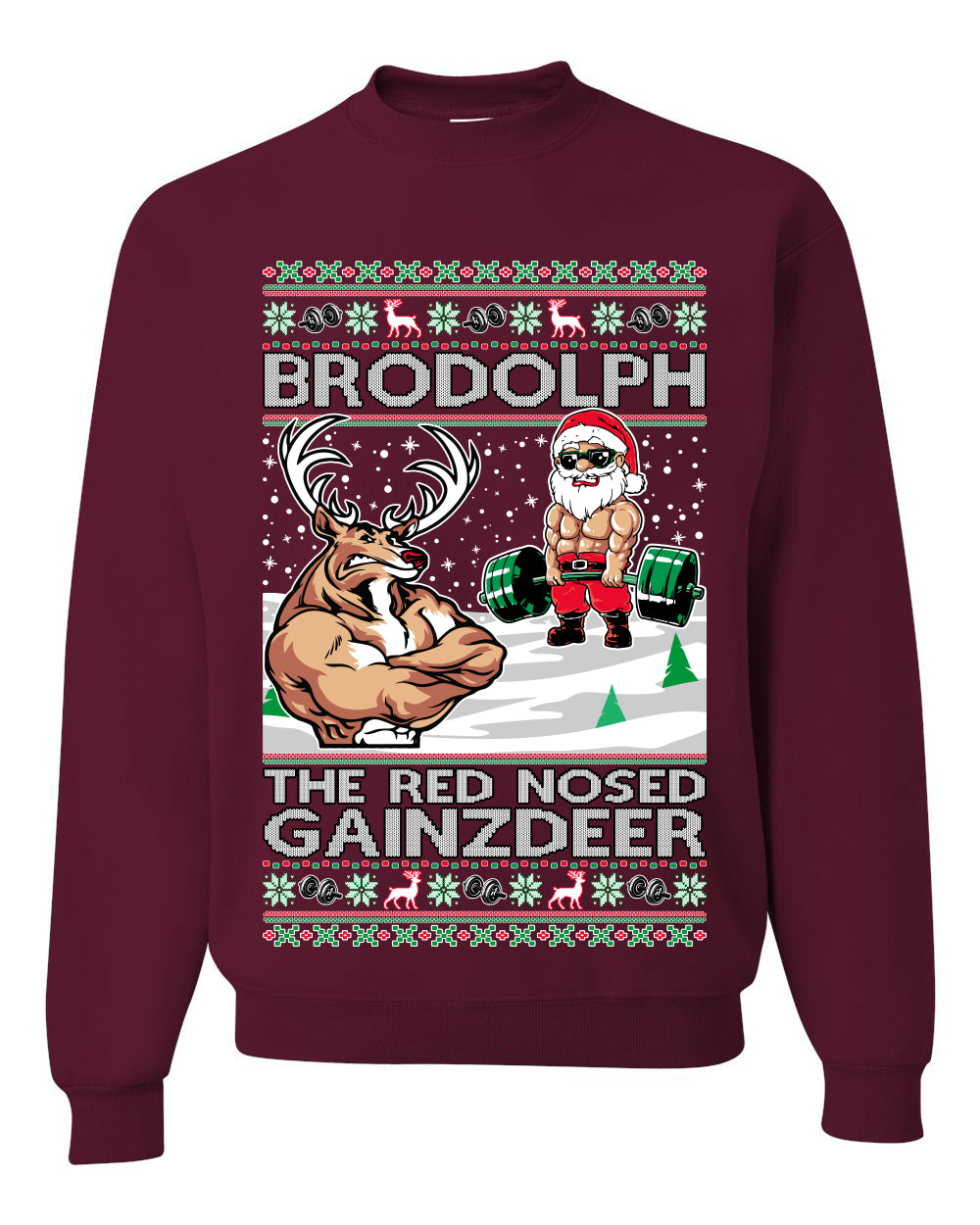 Unisex Ugly Graphic Xmas Crewneck Sweater Sweatshirt Brodolph Santa Working Out Gym the Red Nosed Gainzdeer Wild Bobby Ugly Christmas Sweater Unisex Crewneck Sweatshirt