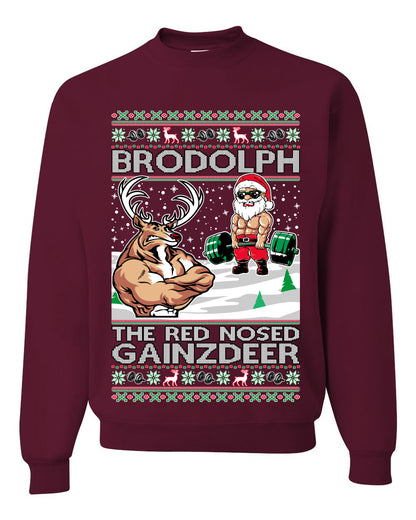 Unisex Ugly Graphic Xmas Crewneck Sweater Sweatshirt Brodolph Santa Working Out Gym the Red Nosed Gainzdeer Wild Bobby Ugly Christmas Sweater Unisex Crewneck Sweatshirt