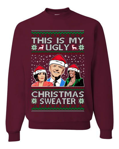 Men's Graphic Ugly Xmas Sweater, This is My Ugly Christmas Sweater, Anti Democrat Biden Kamala Pelosi, Wild Bobby  Ugly Christmas Sweater Unisex Crewneck Sweatshirt