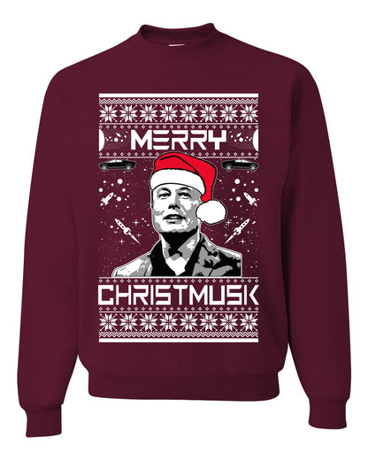 Elon Musk Meme Merry Christmusk Crewneck Unisex Ugly Xmas Sweatshirt Sweater Ugly Christmas Sweater Unisex Crewneck Sweatshirt