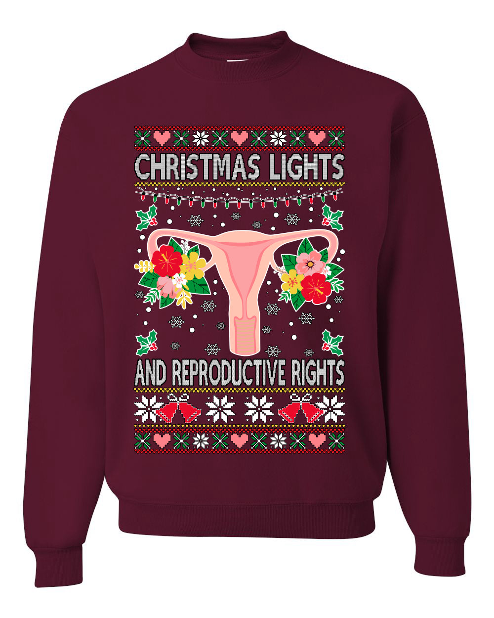 Ugly Christmas Sweater Graphic Unisex Sweatshirt, Christmas Lights & Reproductive Rights Ugly Christmas Sweater Unisex Crewneck Sweatshirt