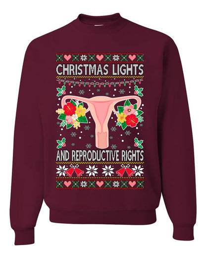 Ugly Christmas Sweater Graphic Unisex Sweatshirt, Christmas Lights & Reproductive Rights Ugly Christmas Sweater Unisex Crewneck Sweatshirt