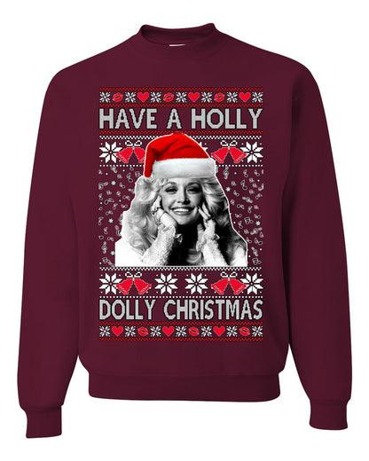 Unisex Ugly Xmas Crewneck  Sweater Sweatshirt, "Have a Holly Dolly Christmas", Shark & Hammer Ugly Christmas Sweater Unisex Crewneck Sweatshirt