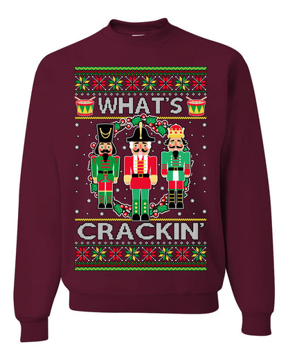 Funny Meme Ugly Xmas Holiday Sweater Graphic Crewneck Sweatshirt What's Crackin' Nutcracker Ugly Christmas Sweater Unisex Crewneck Sweatshirt