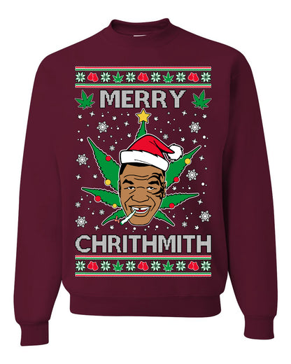 Ugly Unisex Crewneck Christmas Sweater Sweatshirt Tyson "Merry Chrithmith" Stoner Weed Pot Leaf Joint Ugly Christmas Sweater Unisex Crewneck Sweatshirt
