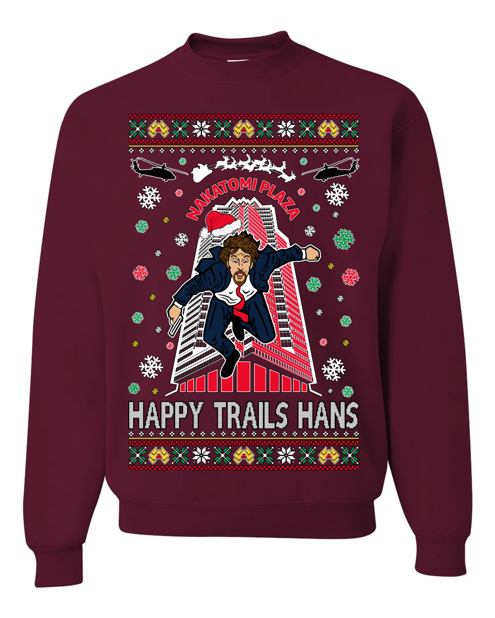 Crewneck Ugly Holiday Unisex Sweater Sweatshirt Nakatomi Plaza Happy Trails Hans Ugly Christmas Sweater Unisex Crewneck Sweatshirt