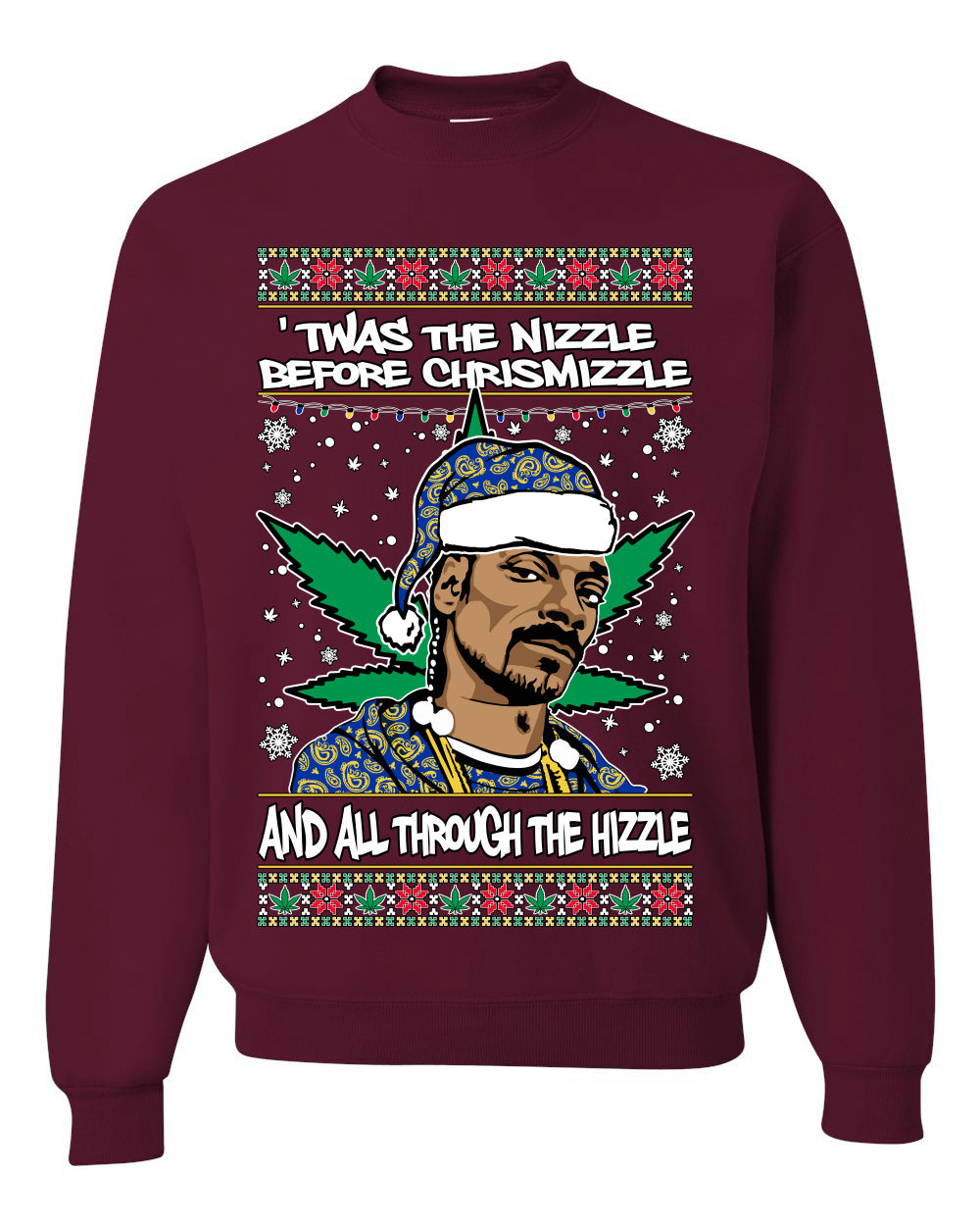 Ugly Crewneck Christmas Sweater "'Twas The Nizzle Before Chrismizzle" Shark & Hammer Snoop Xmas Ugly Christmas Sweater Unisex Crewneck Sweatshirt