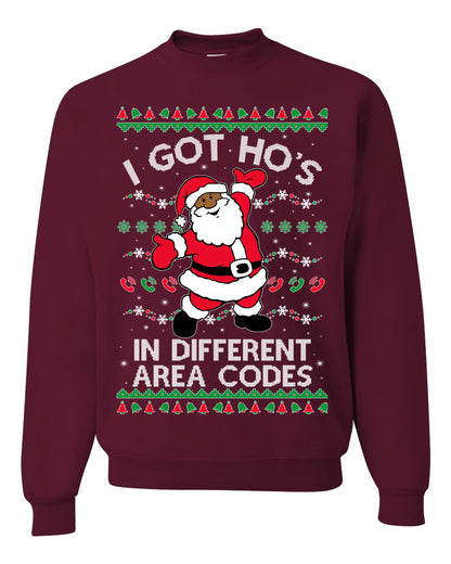I Got Ho's in Different Area Codes, Black Santa Claus, Shark & Hammer, Premium Ugly Christmas Graphic Hoodie Sweater Sweatshirt Ugly Christmas Sweater Unisex Crewneck Sweatshirt