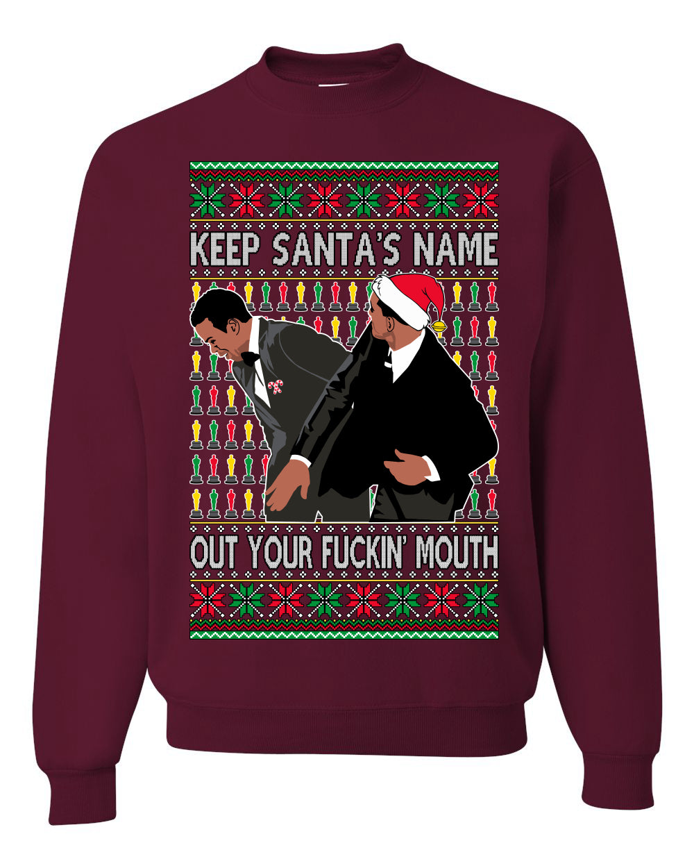 Unisex Graphic Meme Ugly Christmas Crewneck Sweater Sweatshirt, Will Smith Slapping Chris Rock, Wife, Award Show Joke, Shark & Hammer  Ugly Christmas Sweater Unisex Crewneck Sweatshirt