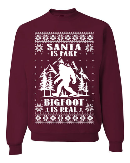 Santa Is Fake Bigfoot Is Real ,Christmas Gifts, Funny Xmas Gift Idea, Ugly Christmas Sweater Unisex Crewneck Sweatshirt