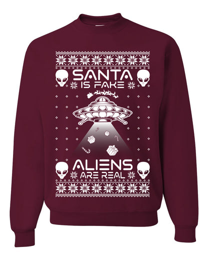 Santa Is Fake Aliens Are Real ,Christmas Gifts, Funny Xmas Gift Idea, Ugly Christmas Sweater Unisex Crewneck Sweatshirt
