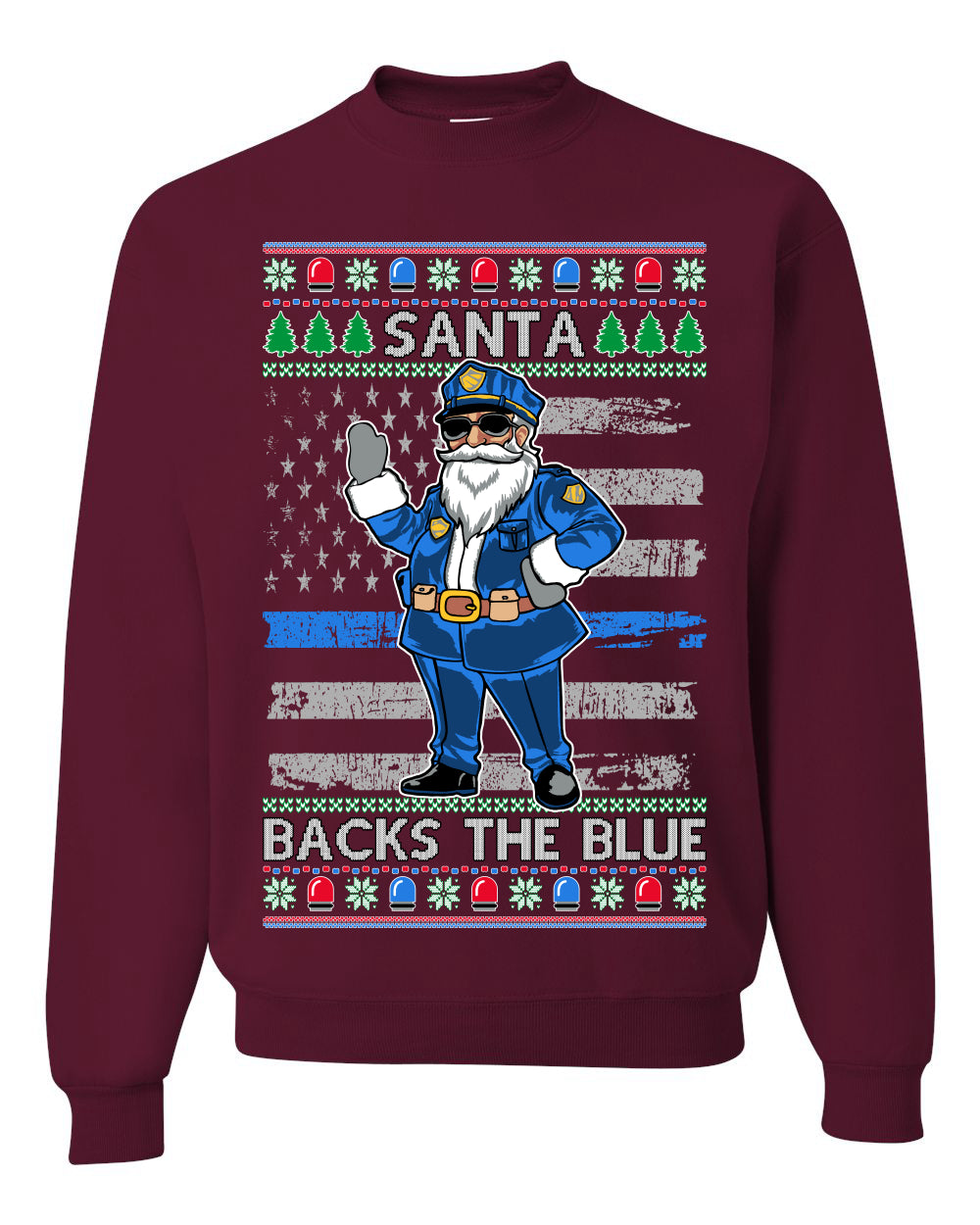 Santa Backs the Blue, Christmas Gifts, Funny Xmas Gift Idea, Ugly Christmas Sweater Unisex Crewneck Sweatshirt