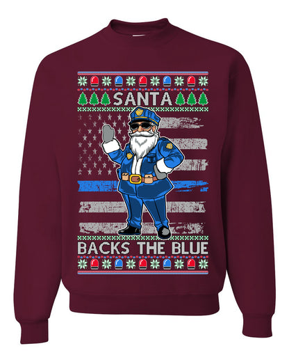 Santa Backs the Blue, Christmas Gifts, Funny Xmas Gift Idea, Ugly Christmas Sweater Unisex Crewneck Sweatshirt