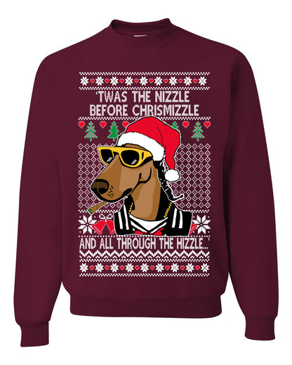 Twas The Nizzle Before Chrismizzle Gangster Dogg Rapper, Christmas Gifts, Funny Xmas Gift Idea, Ugly Christmas Sweater Unisex Crewneck Sweatshirt