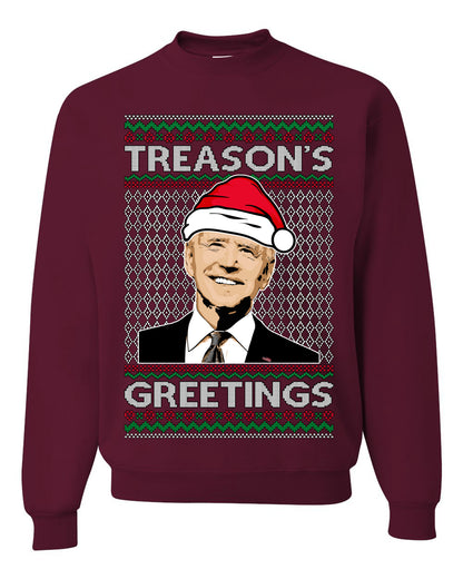 Treason's Greetings Biden President Humor Ugly Christmas Sweater, Christmas Gifts, Funny Xmas Gift Idea, Unisex Crewneck Sweatshirt