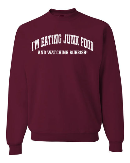 Vintage Movie Quote Eating Junk Food And Watching Rubbish, Christmas Gifts, Funny Xmas Gift Idea, Ugly Christmas Sweater Unisex Crewneck Sweatshirt