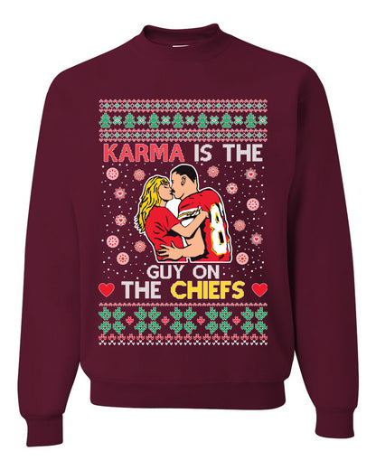 Karma is the Guy on the Football Team, Christmas Gifts, Funny Xmas Gift Idea, Ugly Christmas Sweater Unisex Crewneck Sweatshirt