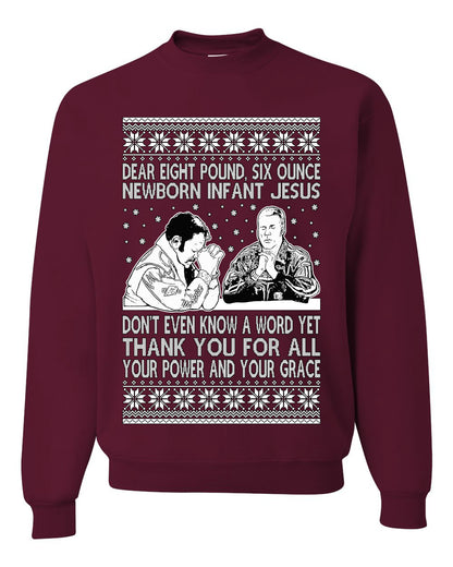 8 Pound 6 Ounce Baby Jesus Shake and Bake, Birthday Jesus, Funny Xmas Gift Idea, Ugly Christmas Sweater Unisex Crewneck Sweatshirt