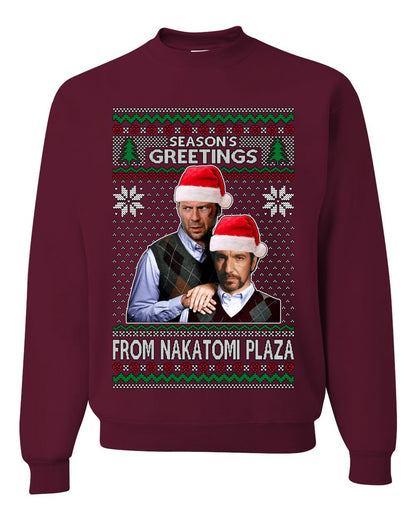 Nakatomi Plaza  Season's Greeting, Christmas Gifts, Funny Xmas Gift Idea, Ugly Christmas Sweater Unisex Crewneck Sweatshirt